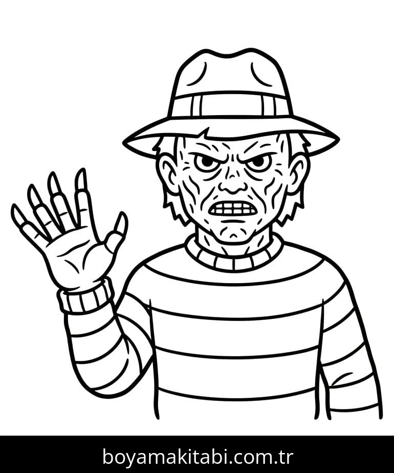 Freddy Krueger boyama sayfası – keyifli zaman, renkli çizimler
