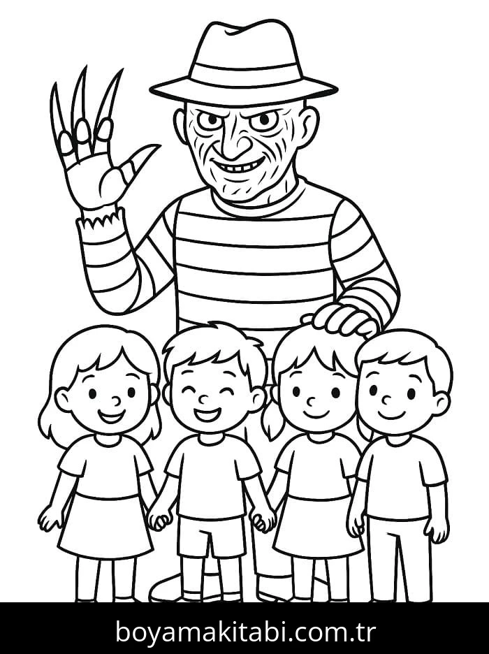 Freddy Krueger boyama sayfası – evde etkinlik, ücretsiz yazdır