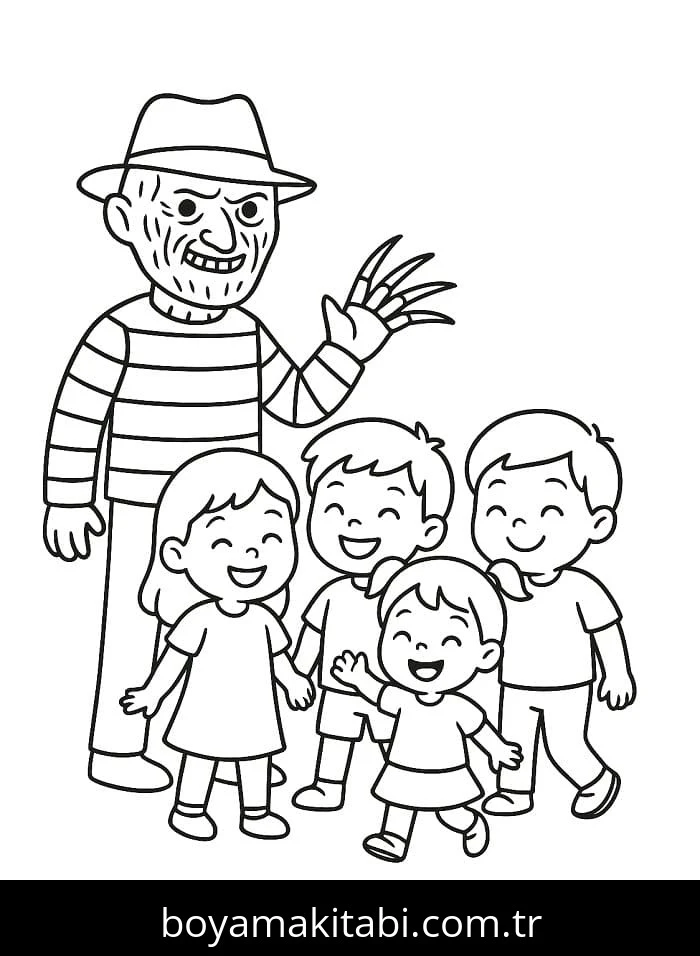Freddy Krueger boyama sayfası – PDF indir, sevimli karakter