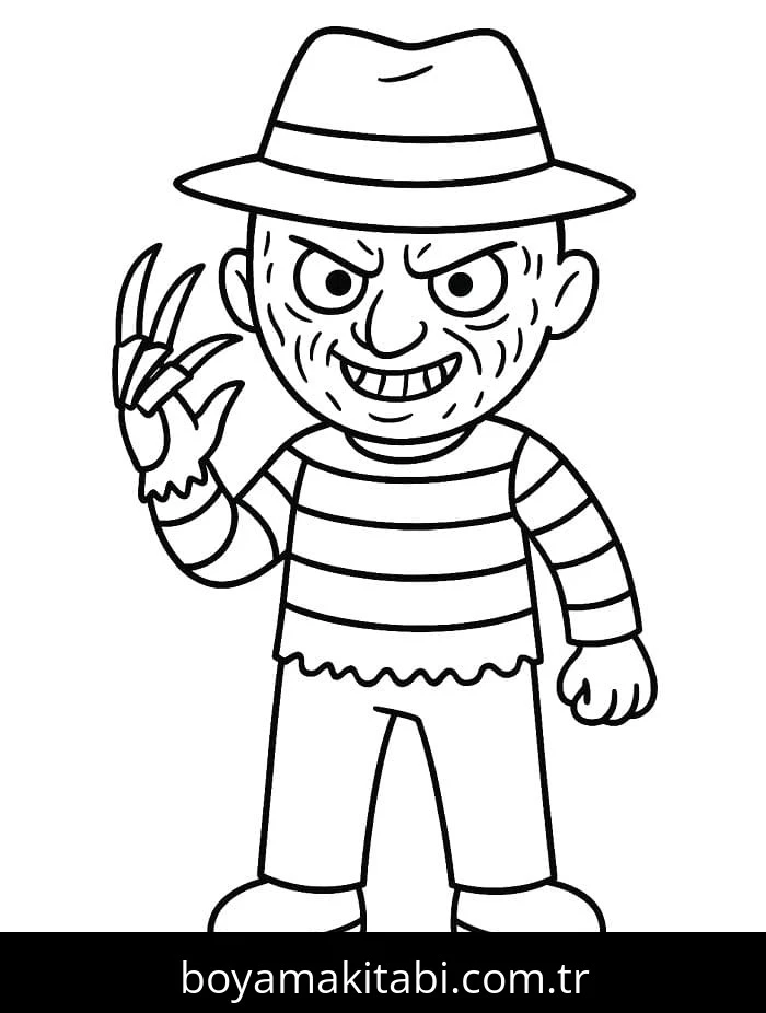 Freddy Krueger boyama sayfası – eğlenceli etkinlik, el becerilerini geliştirir