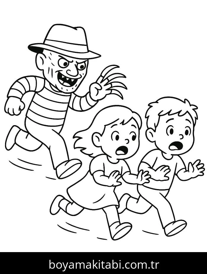 Freddy Krueger boyama sayfası – sevimli karakter, sanatsal çalışma