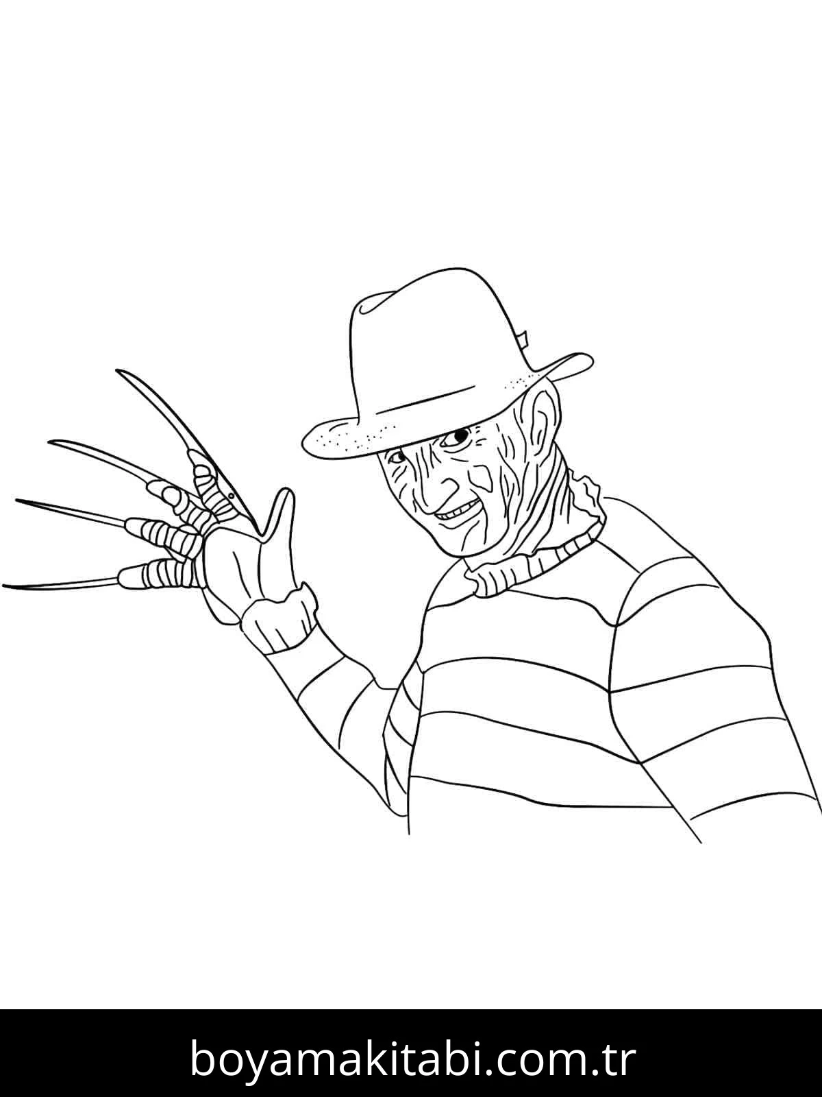 Freddy Krueger boyama sayfası – çizgi film temalı, basit çizim