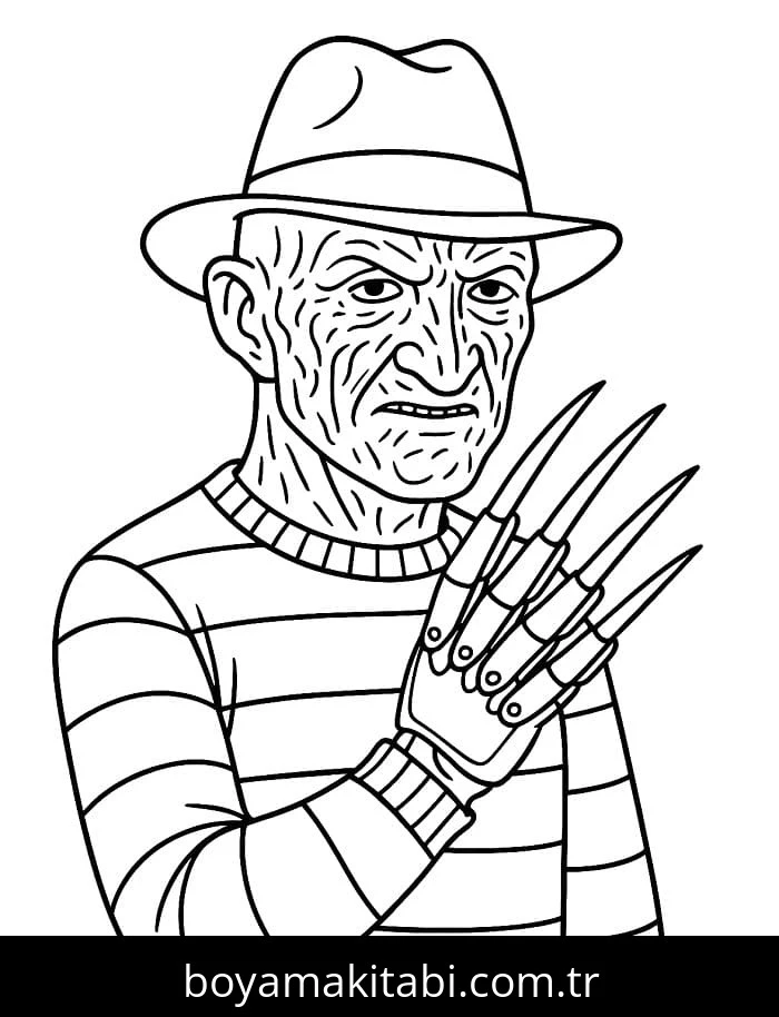 Freddy Krueger boyama sayfası – eğitici aktivite, yaratıcılık