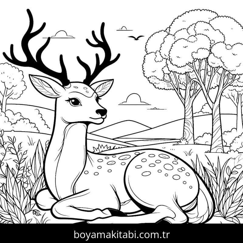 Geyik boyama sayfası – eğlenceli etkinlik, el becerilerini geliştirir