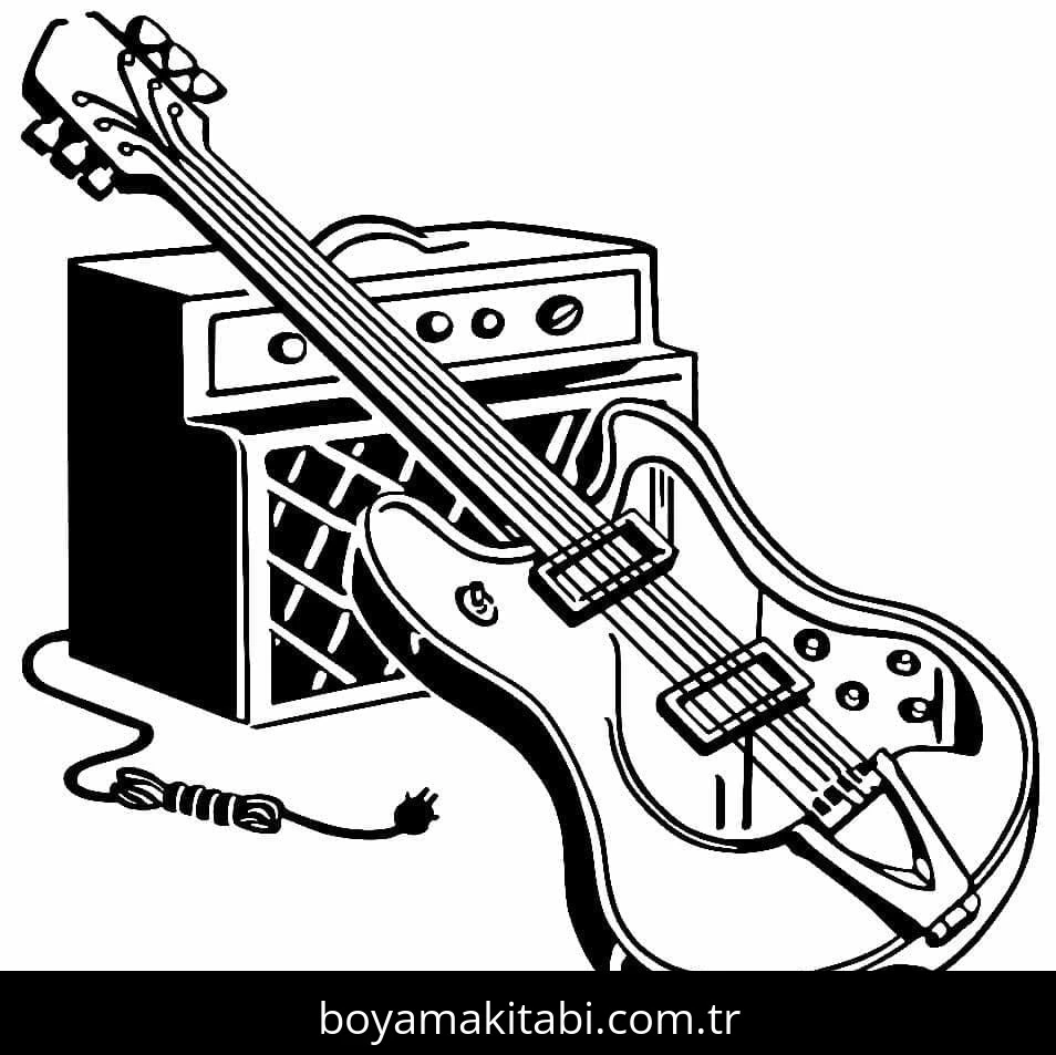 Gitar boyama sayfası – çocuklar için, çizgi film temalı