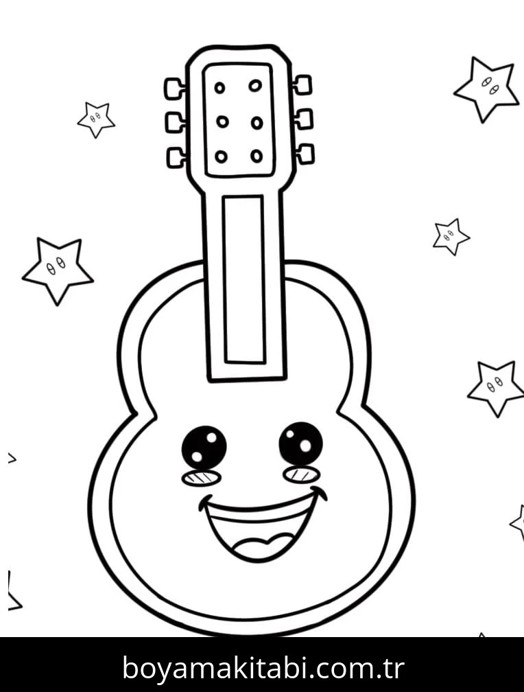 Gitar boyama sayfası – kolay boyama, eğitici aktivite