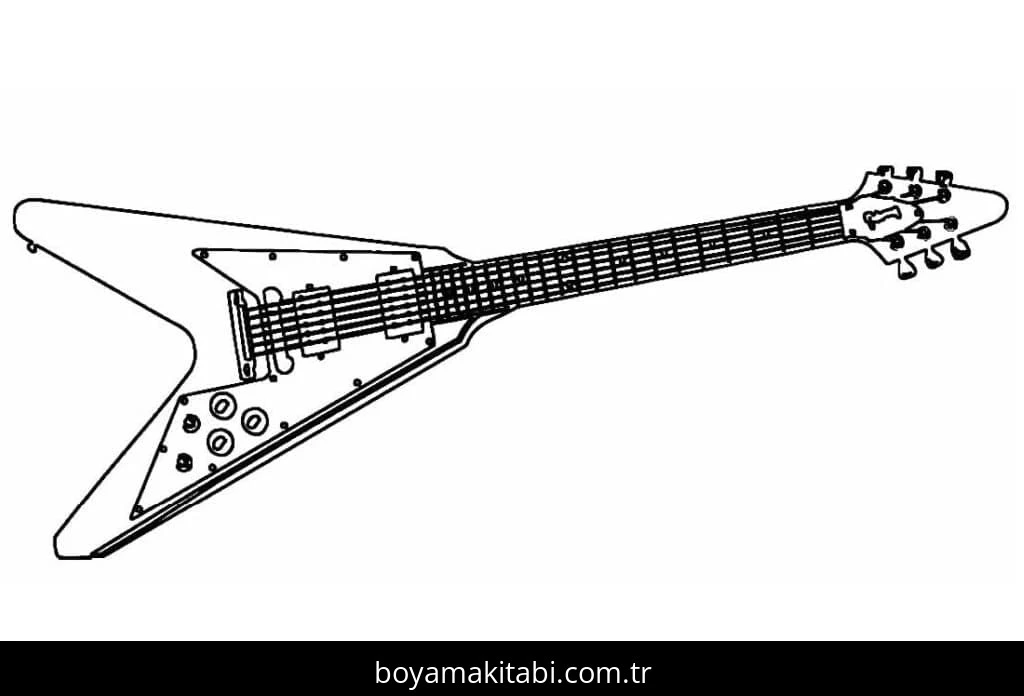 Gitar boyama sayfası – çizgi film temalı, basit çizim