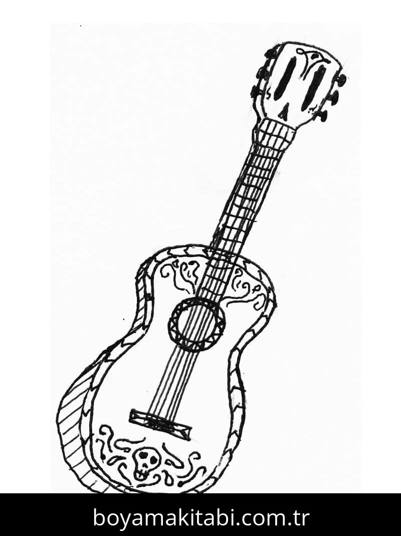 Gitar boyama sayfası – sanatsal çalışma, çocuklar için