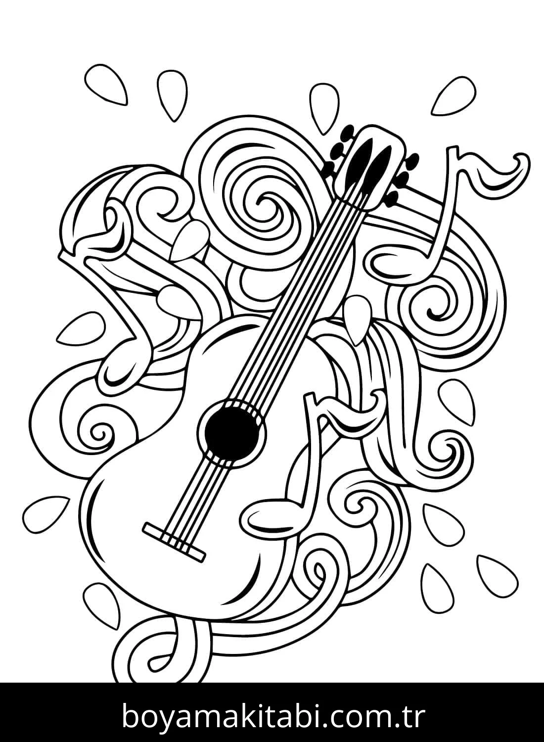 Gitar boyama sayfası – renkli çizimler, okul öncesi