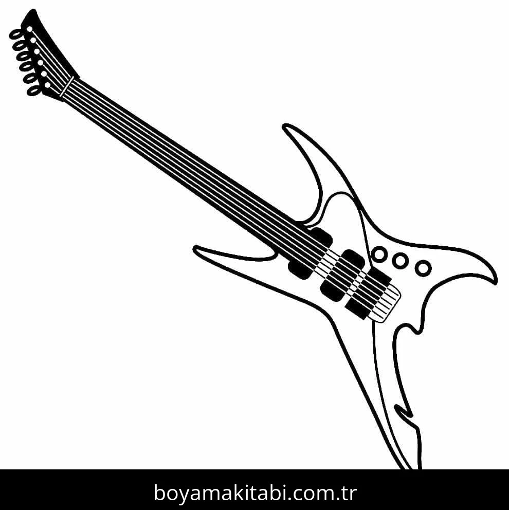 Gitar boyama sayfası – çocuklar için, çizgi film temalı