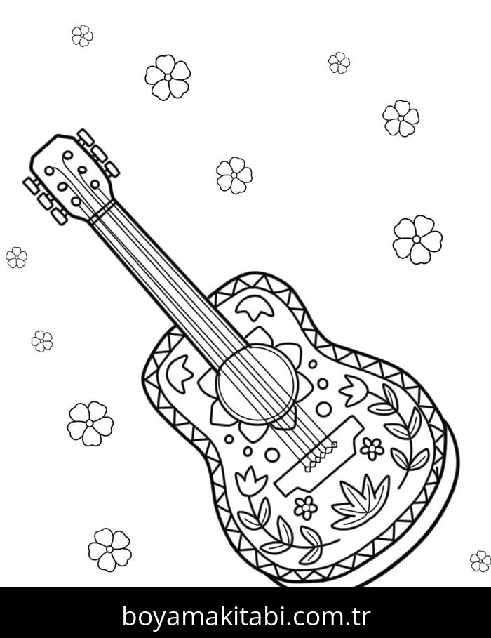 Gitar boyama sayfası – yaratıcılığı geliştirir, keyifli zaman