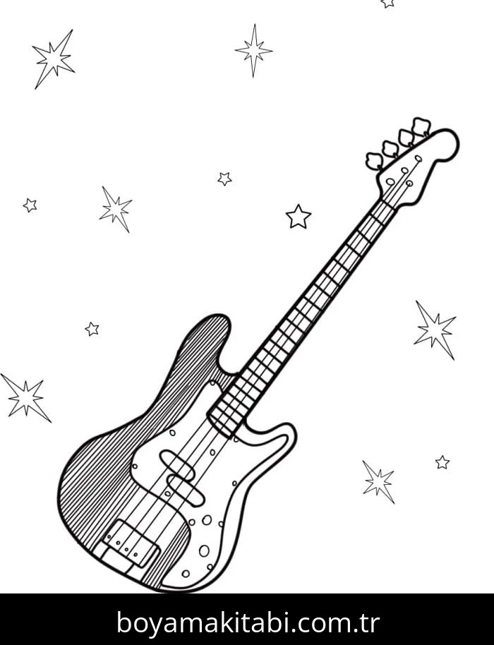 Gitar boyama sayfası – keyifli zaman, renkli çizimler