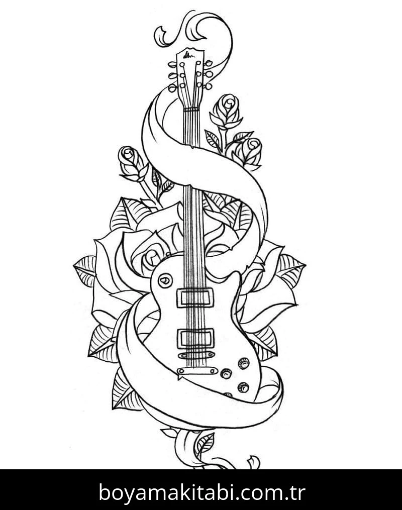 Gitar boyama sayfası – evde etkinlik, ücretsiz yazdır