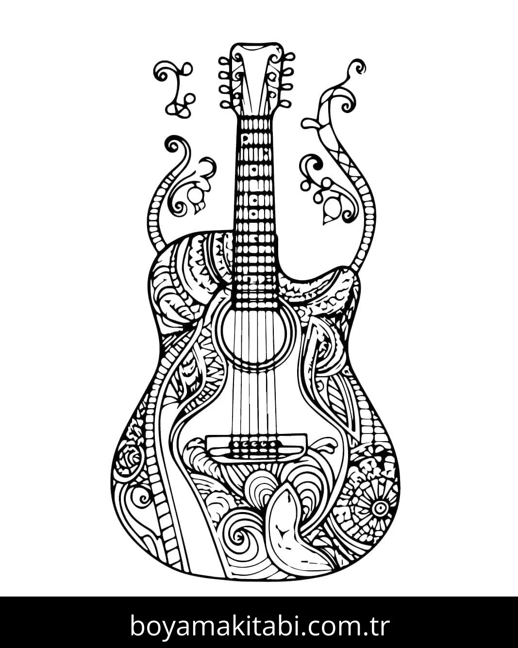 Gitar boyama sayfası – çocuk aktivitesi, PDF indir