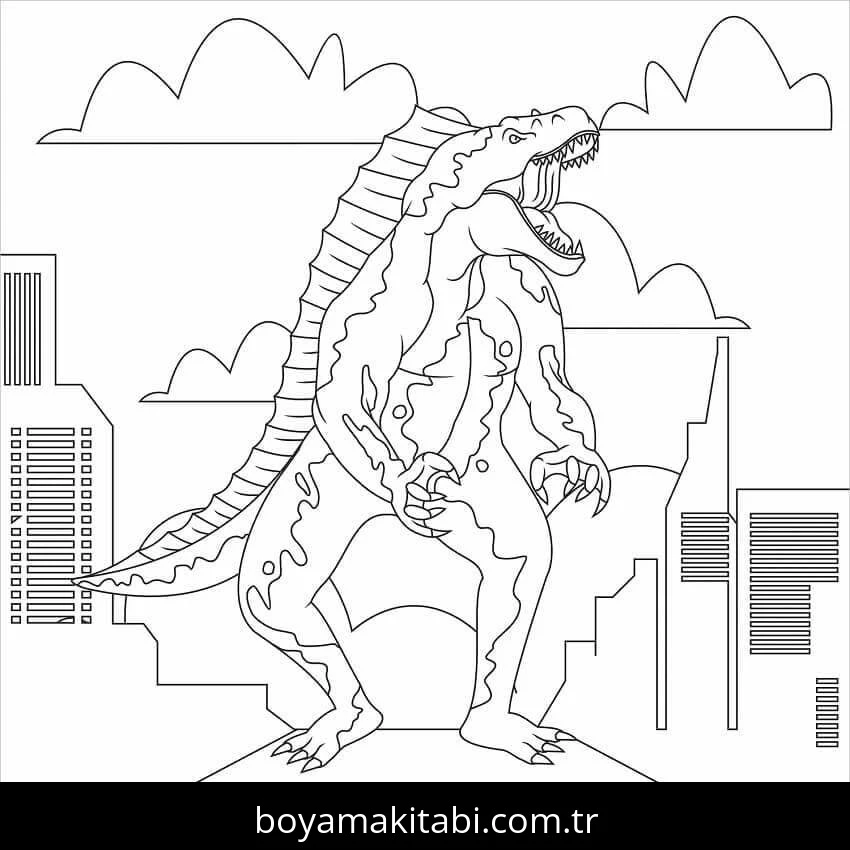 Godzilla boyama sayfası – çocuklar için, çizgi film temalı