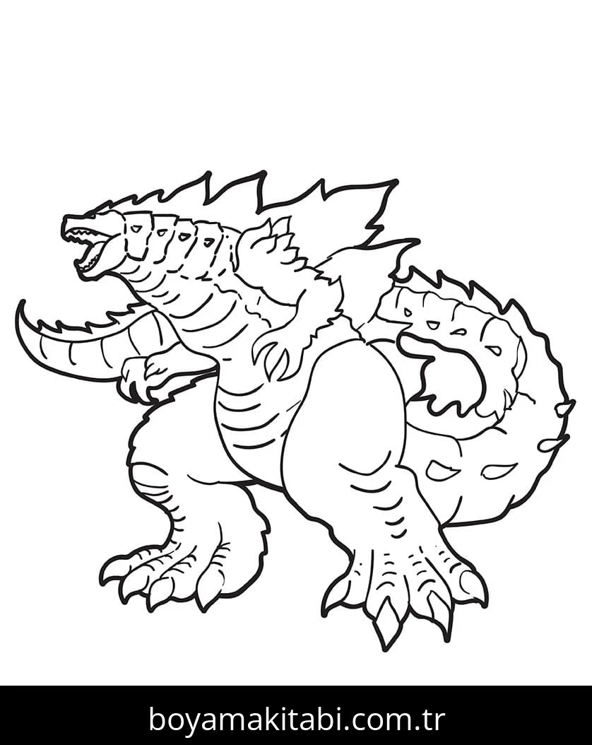 Godzilla boyama sayfası – sevimli karakter, sanatsal çalışma