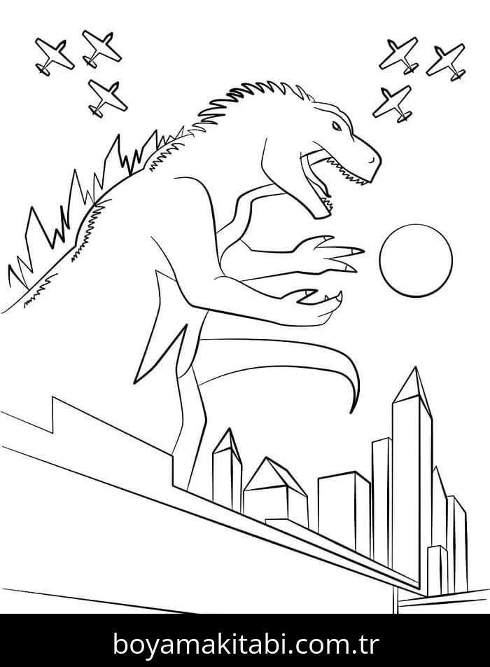 Godzilla boyama sayfası – keyifli zaman, renkli çizimler