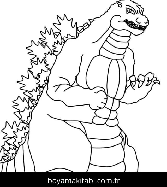 Godzilla boyama sayfası – basit çizim, kolay boyama