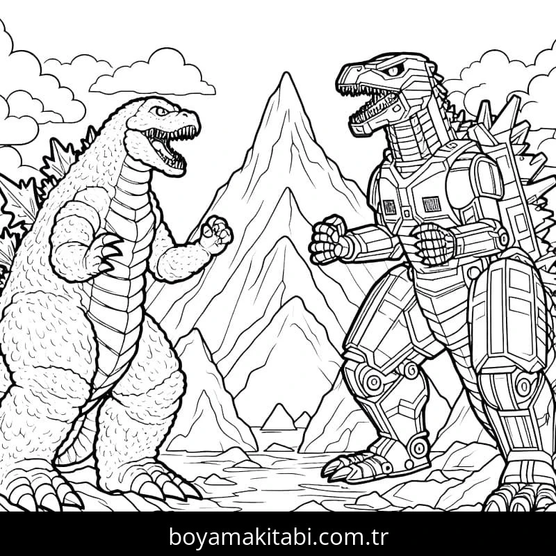 Godzilla boyama sayfası – kolay boyama, eğitici aktivite