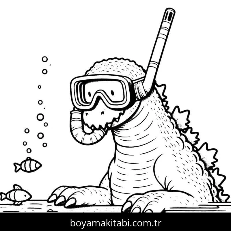 Godzilla boyama sayfası – sevimli karakter, sanatsal çalışma