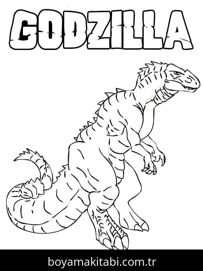 Godzilla boyama sayfası – çizgi film temalı, basit çizim