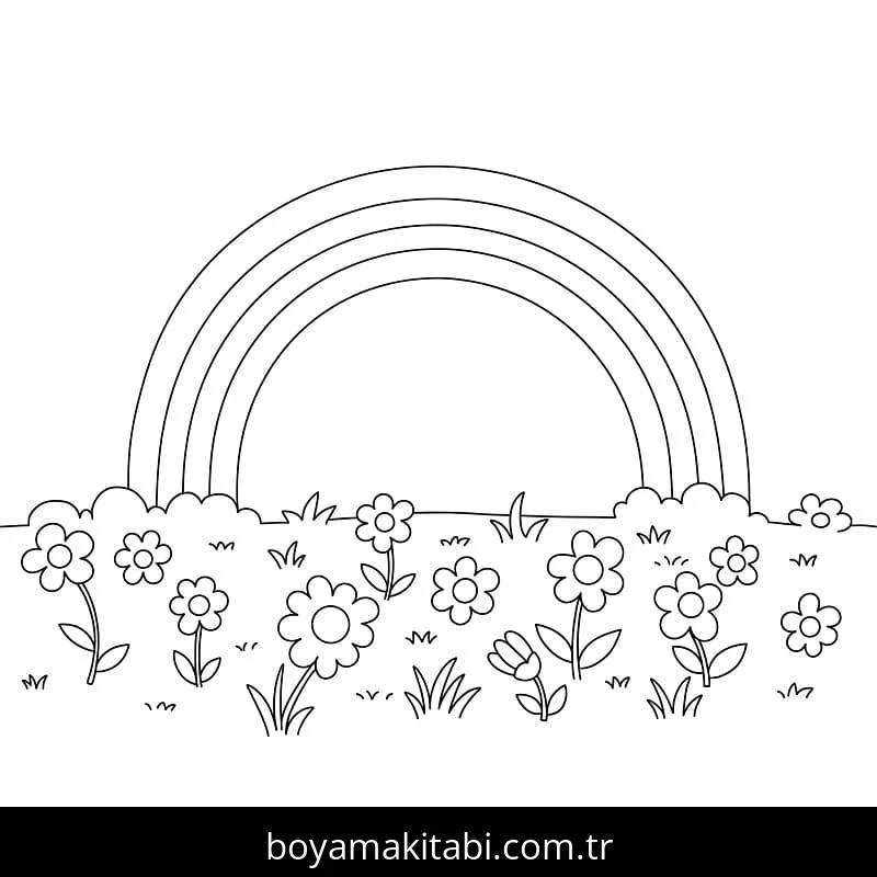 Gökkuşağı boyama sayfası – el becerilerini geliştirir, boyama çalışması