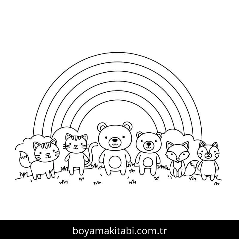 Gökkuşağı boyama sayfası – çizgi film temalı, basit çizim