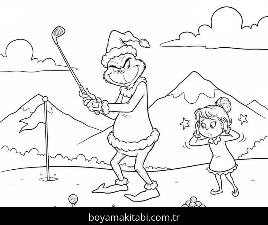 Grinç boyama sayfası – çizgi film temalı, basit çizim