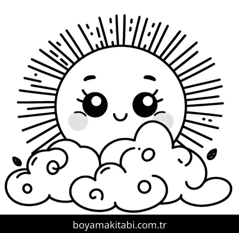 Güneş boyama sayfası – el becerilerini geliştirir, boyama çalışması