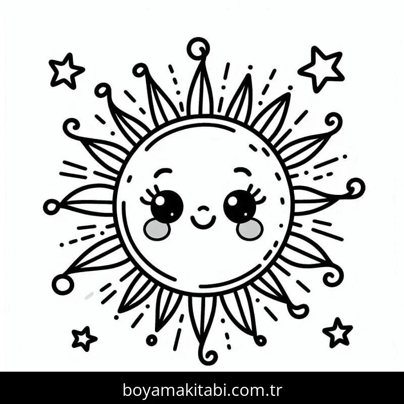 Güneş boyama sayfası – çocuk aktivitesi, PDF indir
