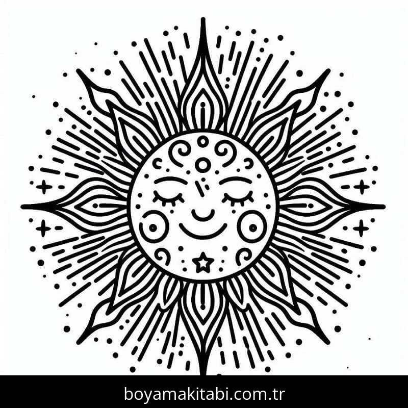 Güneş boyama sayfası – boyama çalışması, yaratıcılığı geliştirir