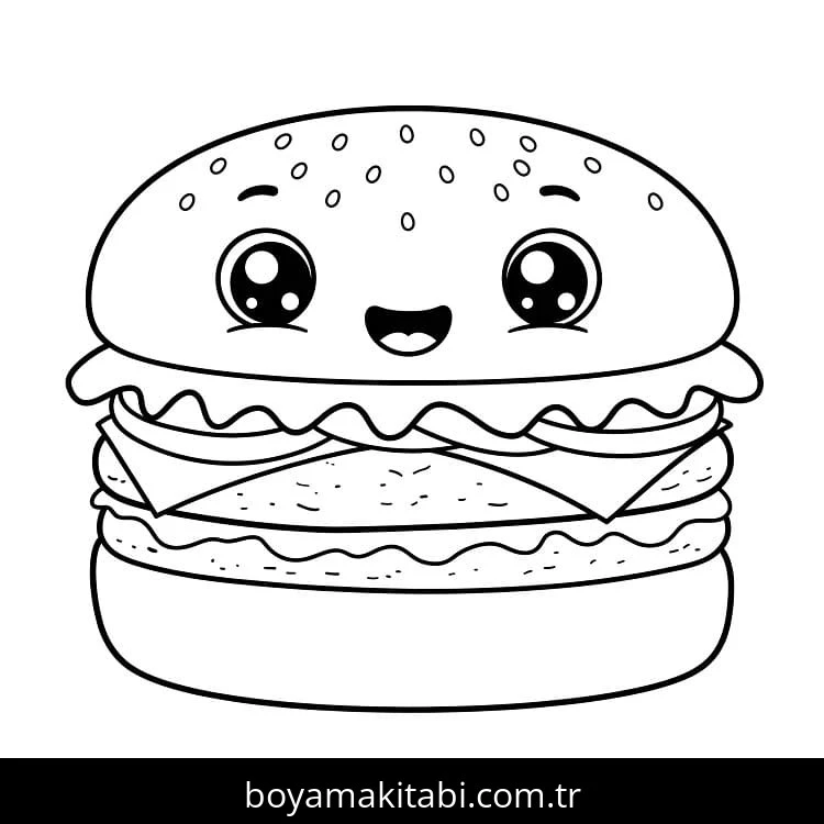 Hamburger boyama sayfası – evde etkinlik, ücretsiz yazdır