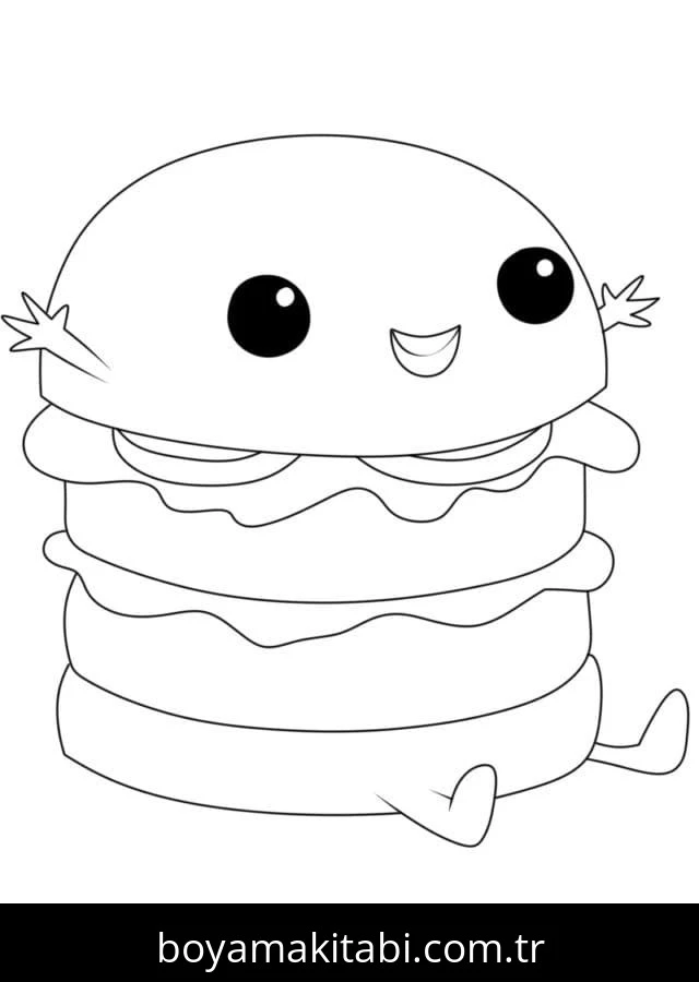 Hamburger boyama sayfası – PDF indir, sevimli karakter