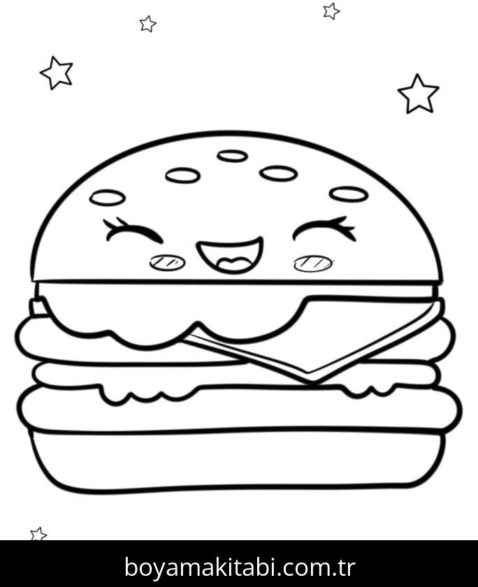 Hamburger boyama sayfası – okul öncesi, evde etkinlik