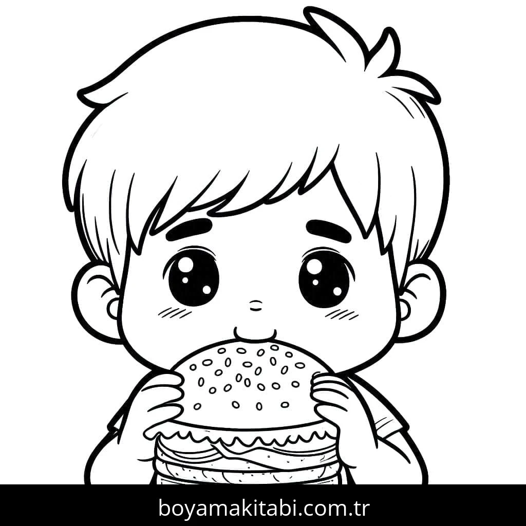 Hamburger boyama sayfası – boyama etkinliği, çocuk aktivitesi