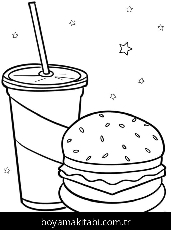 Hamburger boyama sayfası – çocuk aktivitesi, PDF indir