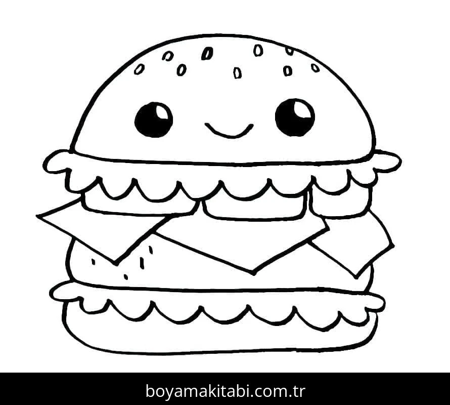Hamburger boyama sayfası – sanatsal çalışma, çocuklar için
