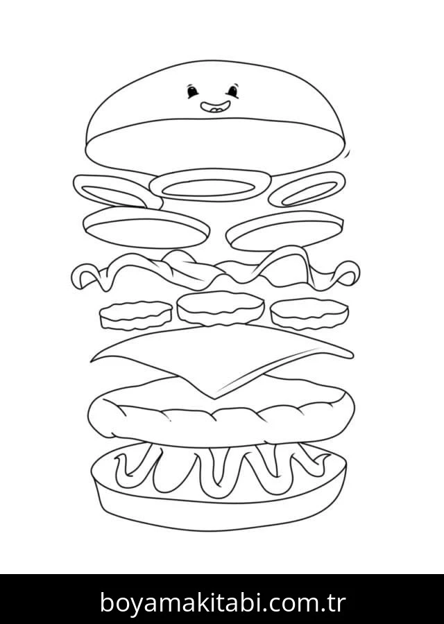 Hamburger boyama sayfası – basit çizim, kolay boyama