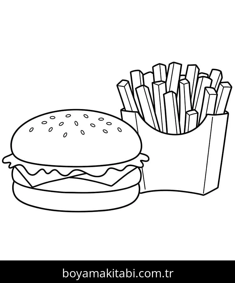 Hamburger boyama sayfası – boyama çalışması, yaratıcılığı geliştirir