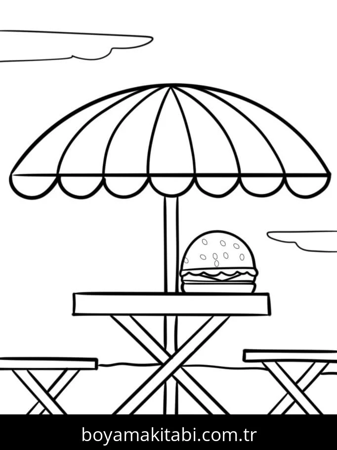 Hamburger boyama sayfası – PDF indir, sevimli karakter