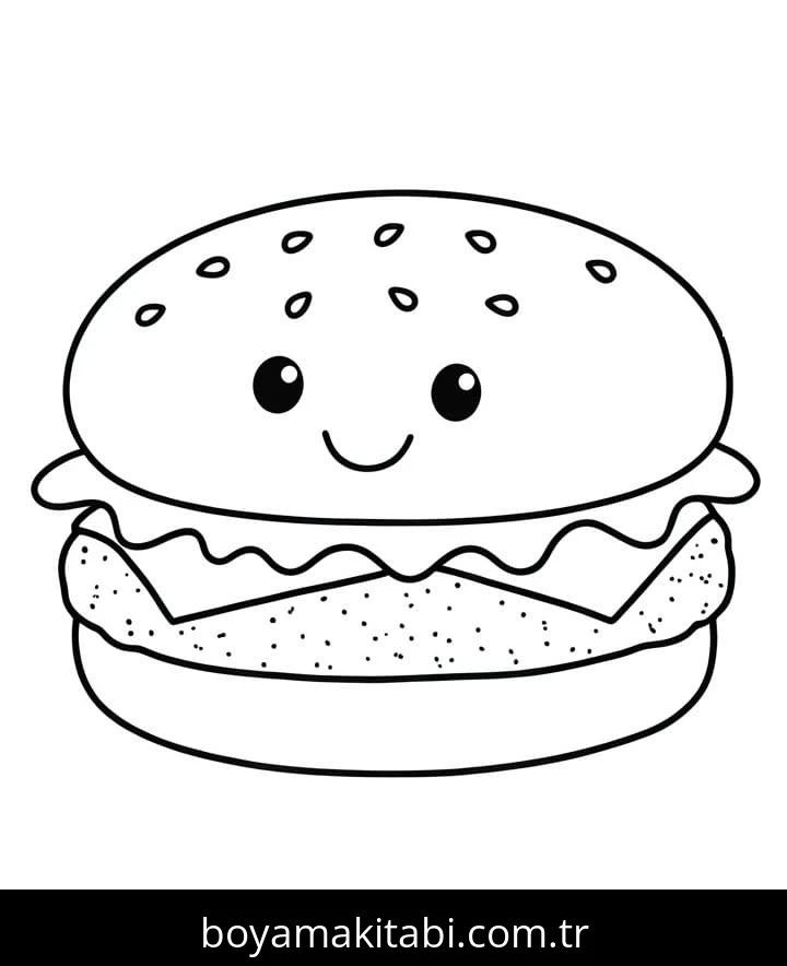 Hamburger boyama sayfası – çocuklar için, çizgi film temalı
