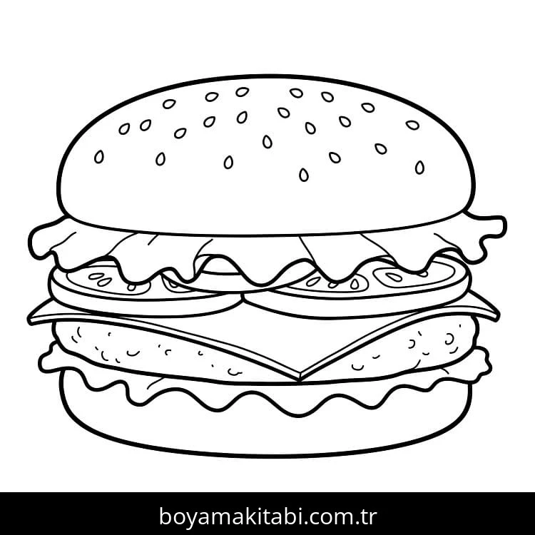 Hamburger boyama sayfası – yaratıcılığı geliştirir, keyifli zaman