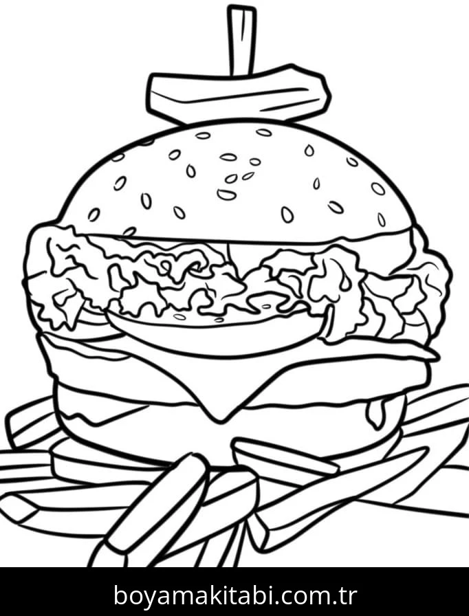 Hamburger boyama sayfası – okul öncesi, evde etkinlik