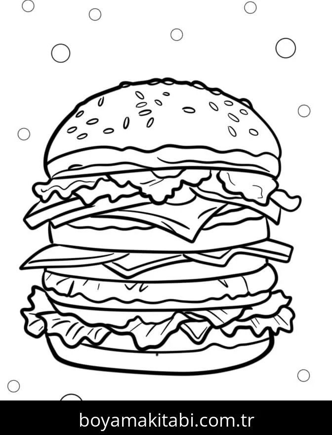 Hamburger boyama sayfası – boyama etkinliği, çocuk aktivitesi