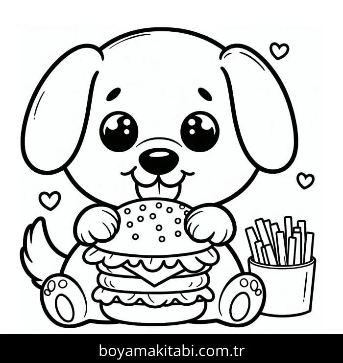 Hamburger boyama sayfası – sevimli karakter, sanatsal çalışma