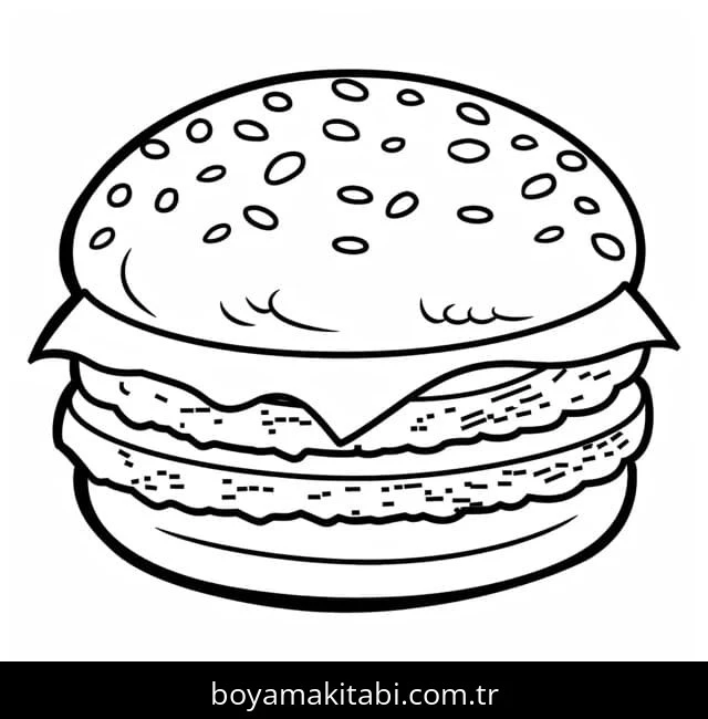 Hamburger boyama sayfası – çizgi film temalı, basit çizim