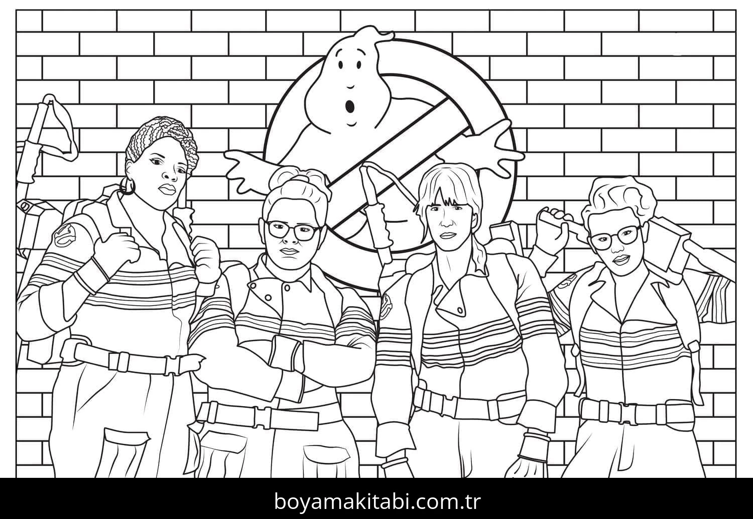 Hayalet Avcıları boyama sayfası – basit çizim, kolay boyama