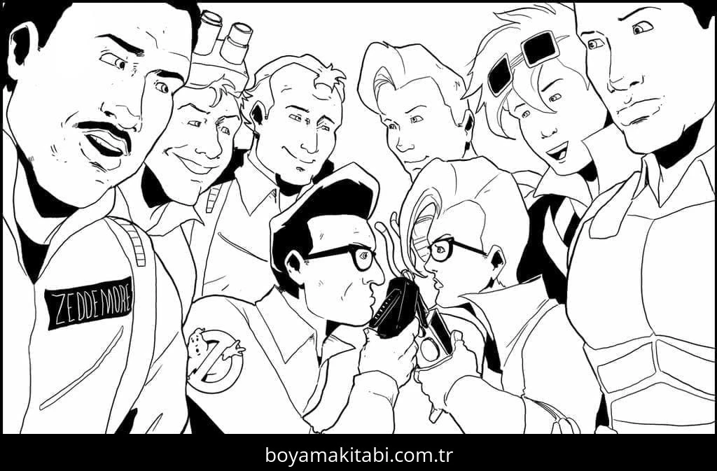 Hayalet Avcıları boyama sayfası – PDF indir, sevimli karakter