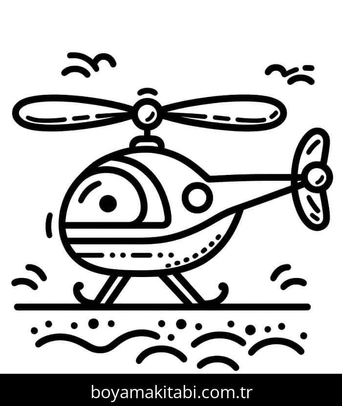 Helikopter boyama sayfası – sevimli karakter, sanatsal çalışma