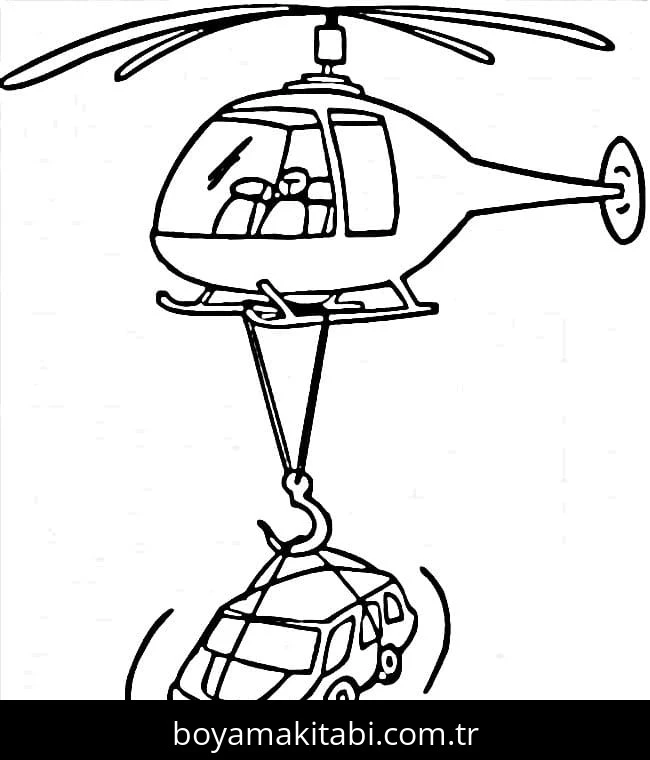 Helikopter boyama sayfası – basit çizim, kolay boyama